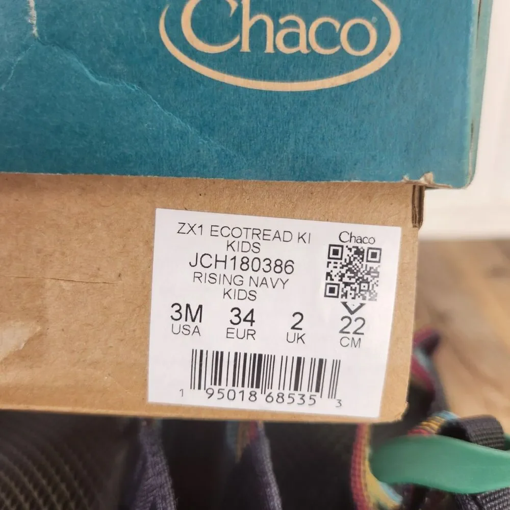Chaco ZX/1 Ecotread Kids Sz 3 M Rising Navy Blue Strappy Beach Sandals JCH180386